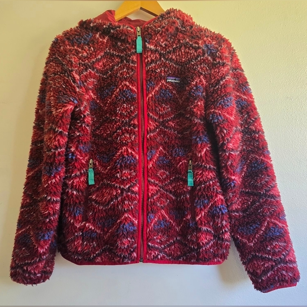Patagonia, Geometric Aztec Retro-X Deep Pile Fleece Jacket, Red, Size S